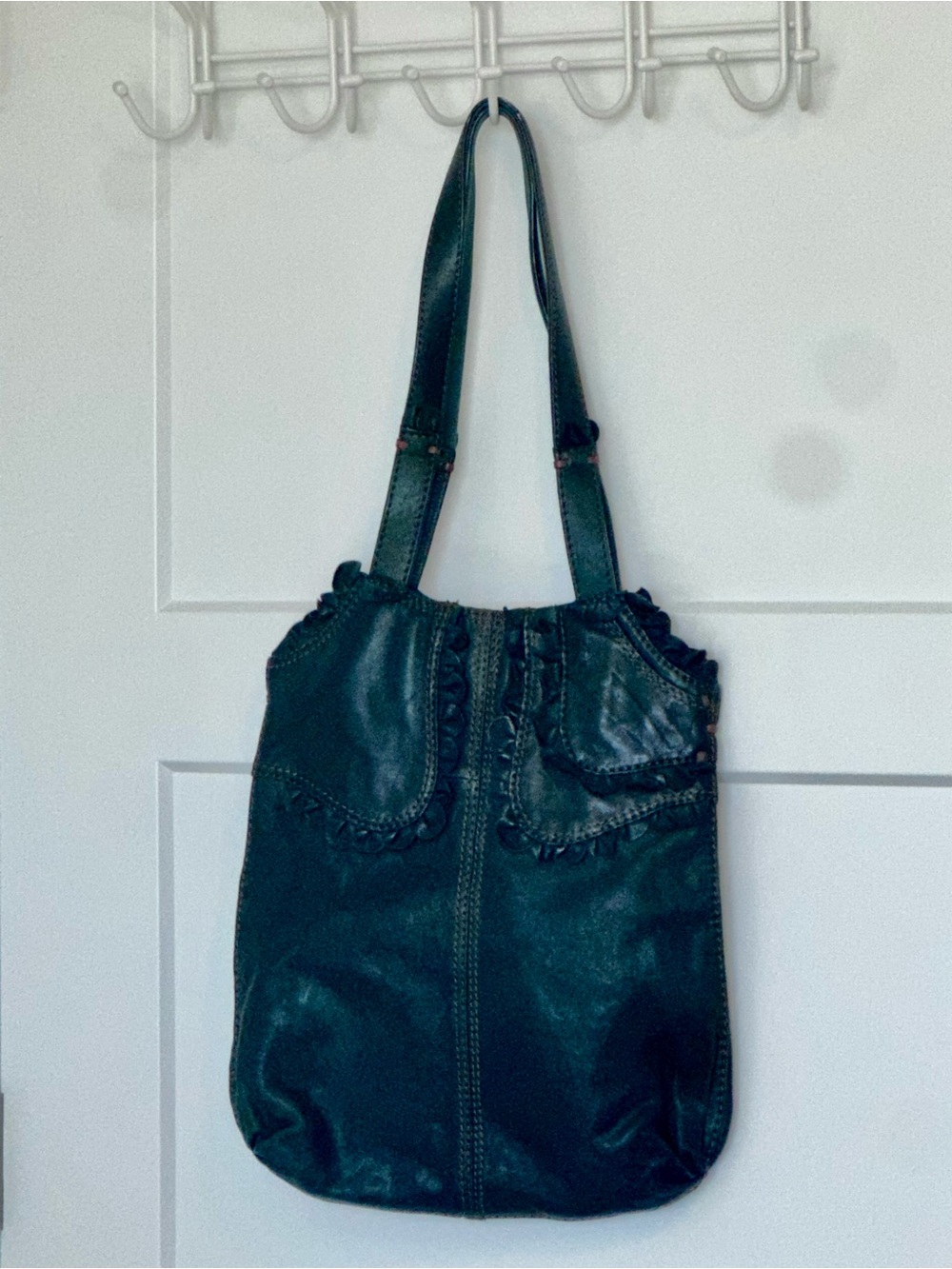 Lucky brand Forest green ruffles Leather Bag